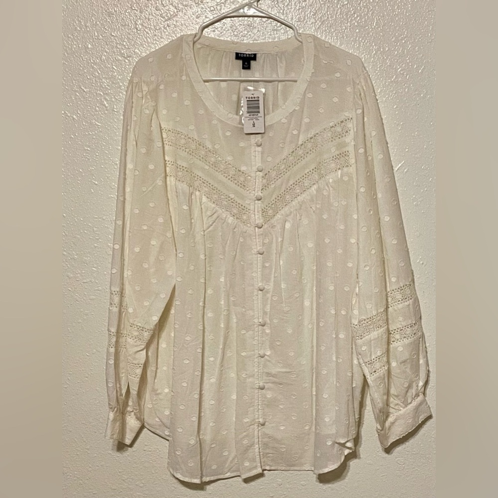 Torrid Cotton Lace Trim Blouse